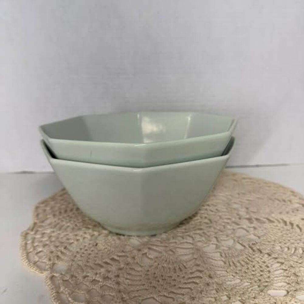 Set of 2 Fitz & Floyd Octagonal Celadon Green Ceramic Bowls
